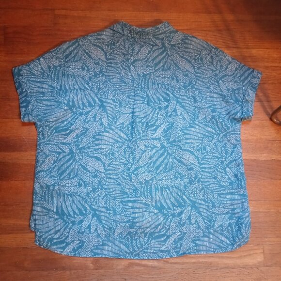 SIGRID OLSEN 100% linen teal printed button down shirt (L) - Picture 2 of 12